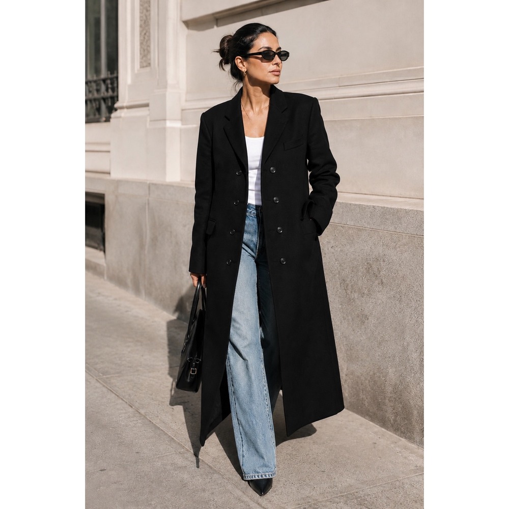 Dries Van Noten Overcoat Womens Size 48 Black Double Breasted Wool Coat
